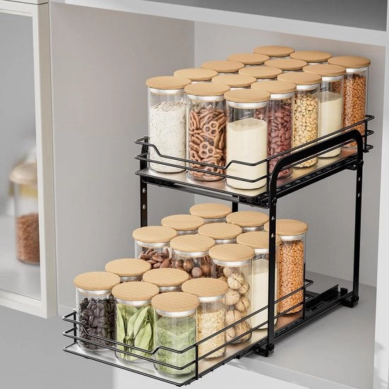 Organizzatore estensibile per spezie - 2 livelli - metallico - L26,2 x B18,3