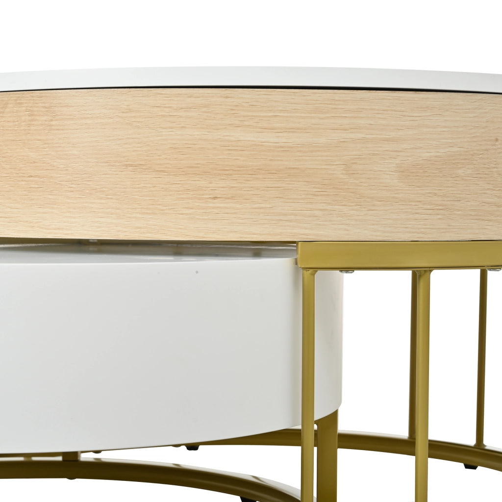 TAVOLINO DA CAFFÈ Set da 2 pezzi rotondo sollevabile 70x70/60x60 cm MDF Bianco/Oro