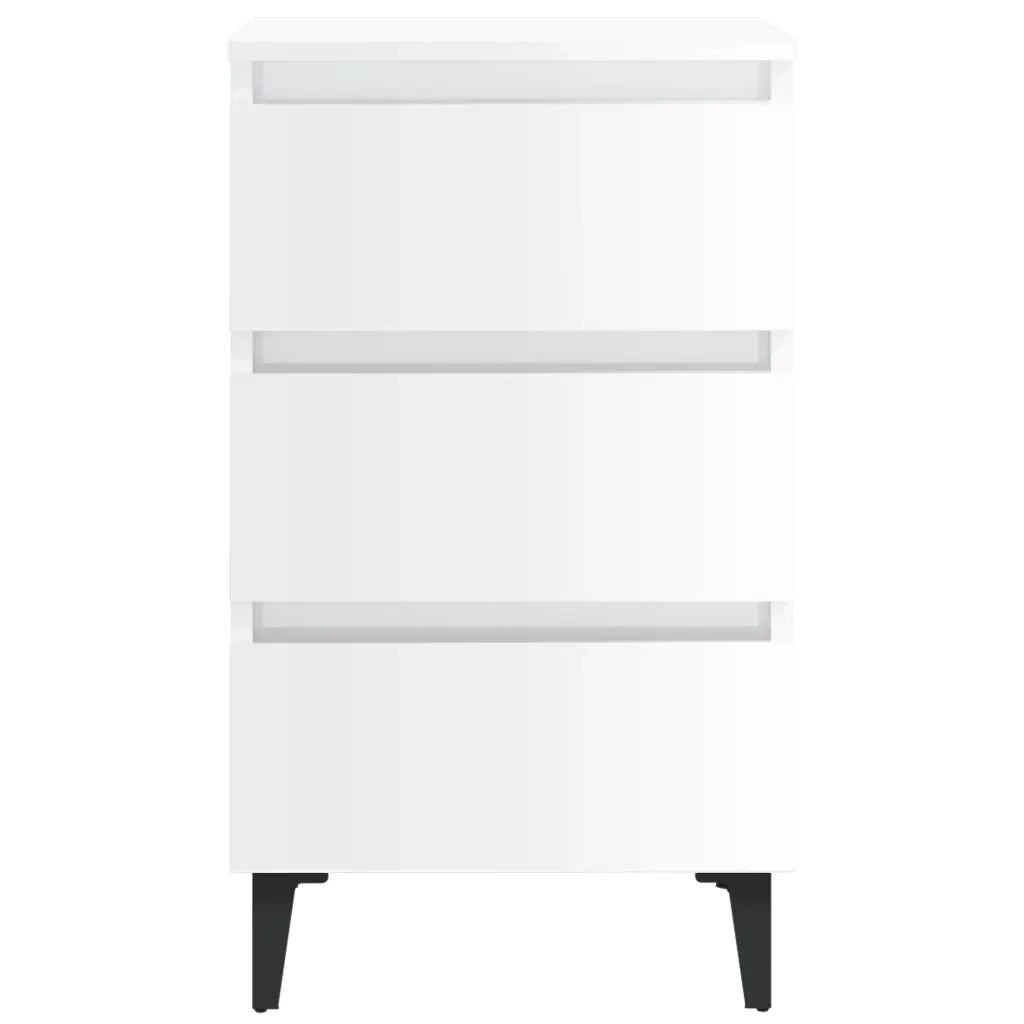Comodino con Gambe in Metallo Bianco Lucido 40x35x69 cm 805917