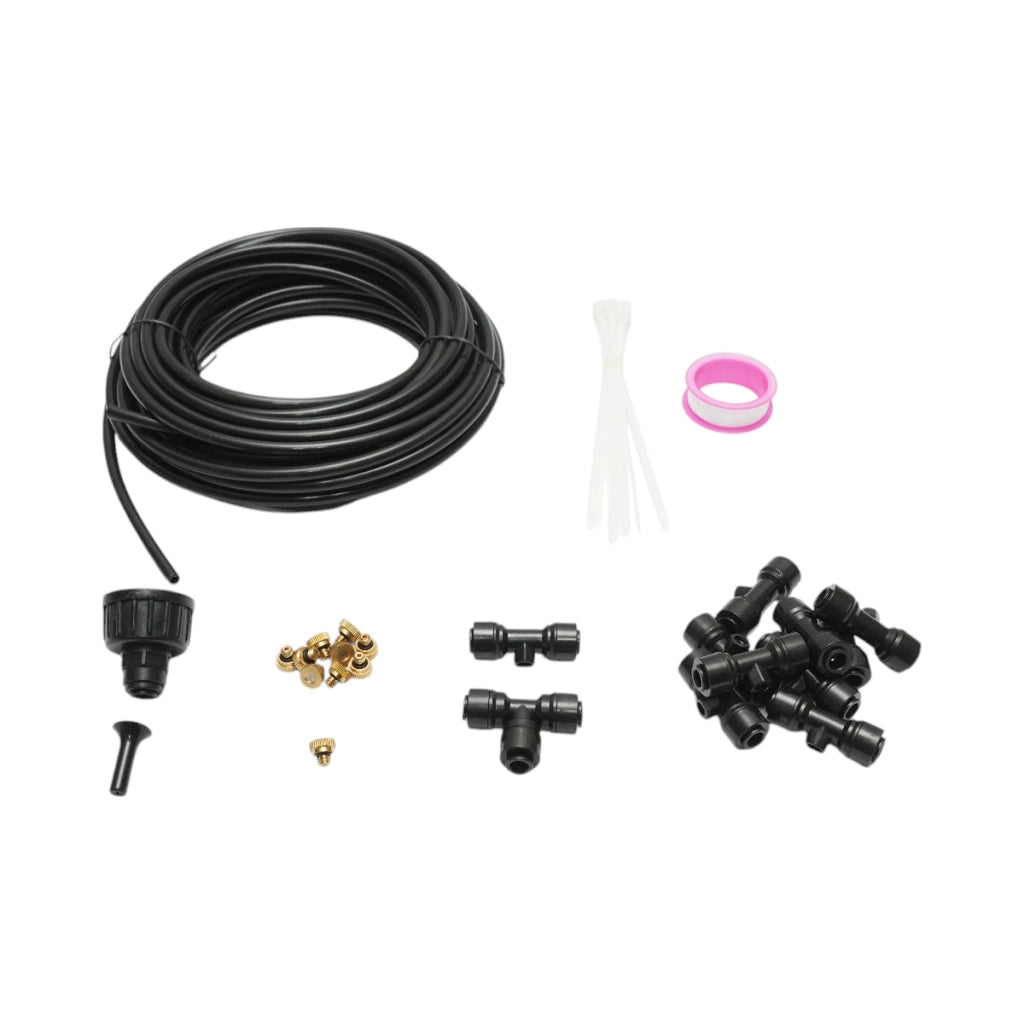 Kit completo per nebulizzazione dell'acqua con tubo da 10 m, ugelli in ottone per terrazza e giardino (35 pezzi)