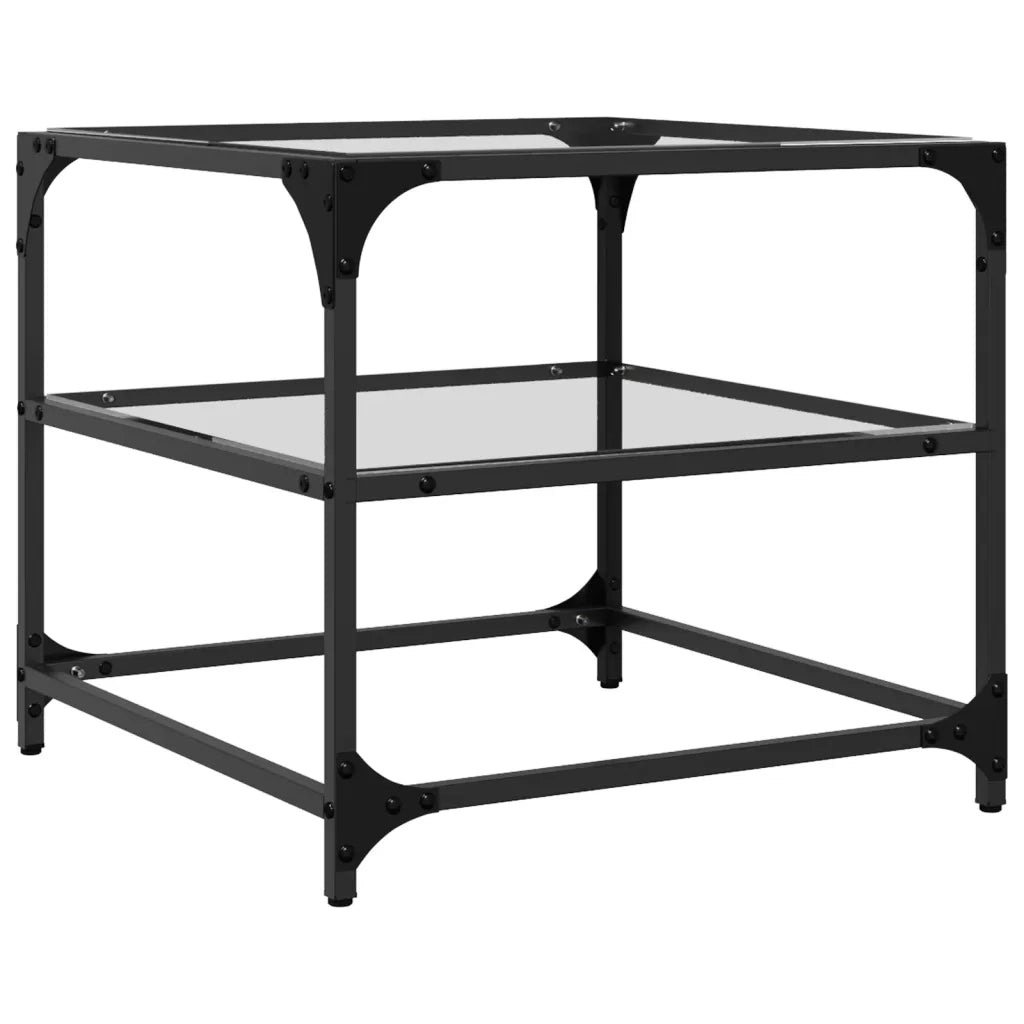 Tavolino salotto | Tavolino da caff¨¨ | Tavolino da Soggiorno con Piano Vetro Trasparente 50x50x45cm Acciaio