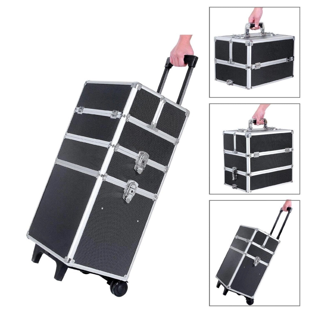 Valigia per il trucco professionale trolley per il trucco 3 in 1 grande per parrucchieri valigetta per il trucco con serratura e ruote universali nero 2012014