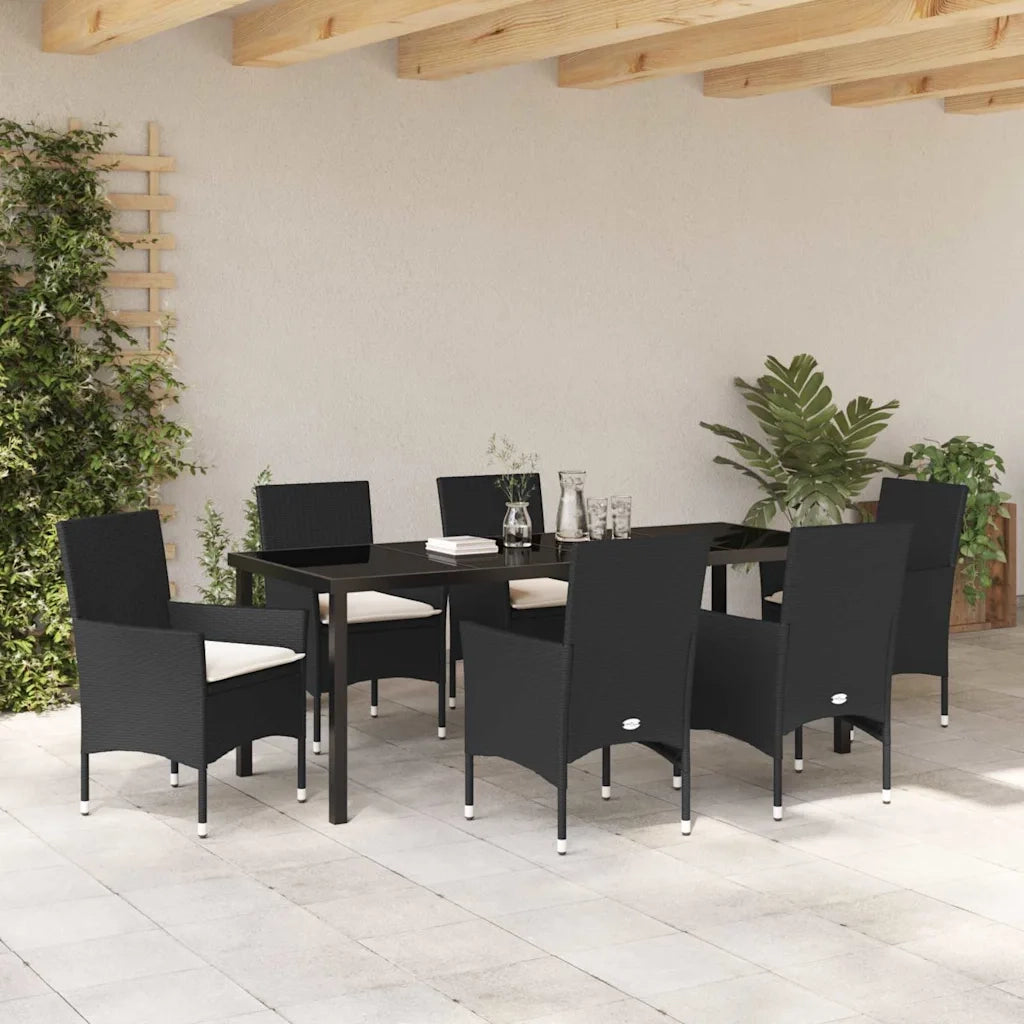 Set da Pranzo per Giardino con cuscino 7 pcs Nero polyrattan 3379770