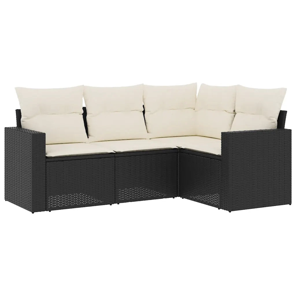 Set Divani da Giardino 4 pz con Cuscini Nero in Polyrattan 3251243