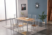 SET TAVOLO CON 6 SEDIE EFFETTO LEGNO CHIARO 140X80 Cm