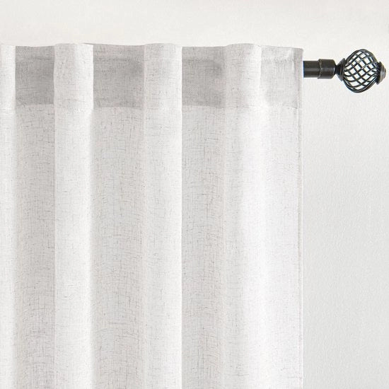 Set di tende in lino trasparente - Cortine moderne a due pezzi per finestre di balcone - Soggiorno camera da letto - 215 x 140 cm - Bianco cristallo.