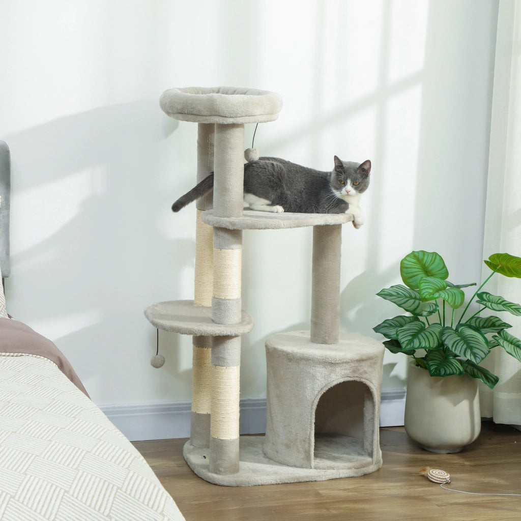 Tiragraffi per Gatti con Piattaforma e Casetta ¨C ZephMum ¨C Grigio Chiaro 114 cm
