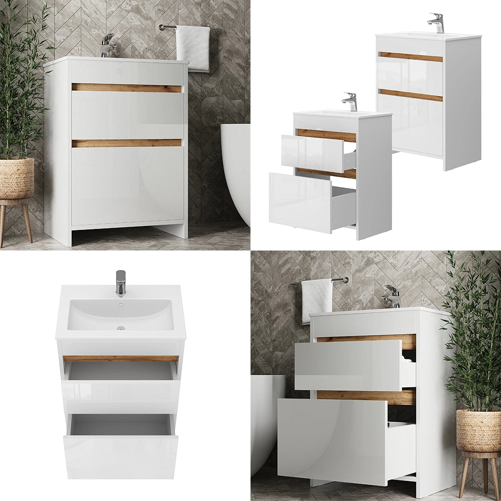 Vicco Set di mobili da bagno Bianco 2 parti, mobile base 60 cm