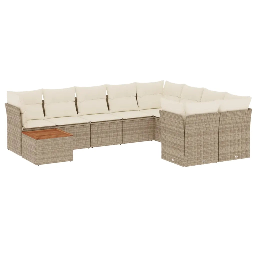 Set Divano da Giardino 10 pz con Cuscini Beige in Polyrattan