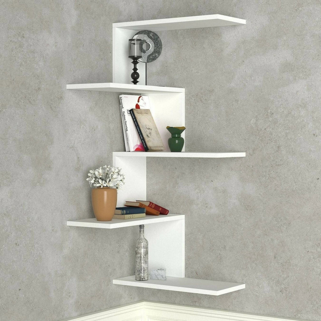 Mensola Beatriz, Scaffale, Ripiano a muro, Scaffalatura multiuso, 52x30h109 cm, Bianco