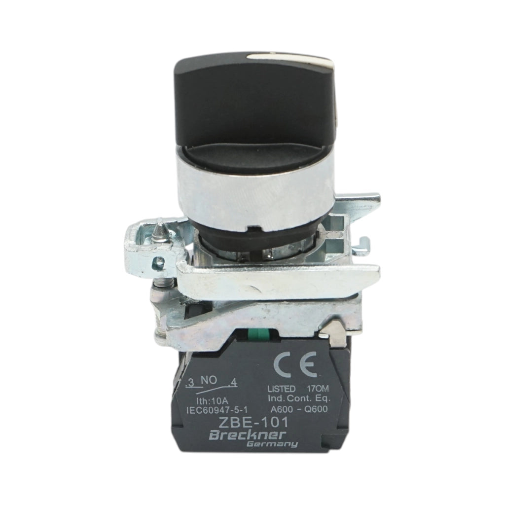 Selettore a 3 posizioni con ritenuta nero 2NO, 24V/10A, TB4-BD33 Breckner Germany