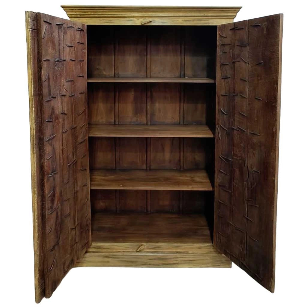 Armadio in legno con finitura artigianale marrone, 120x46x170h cm