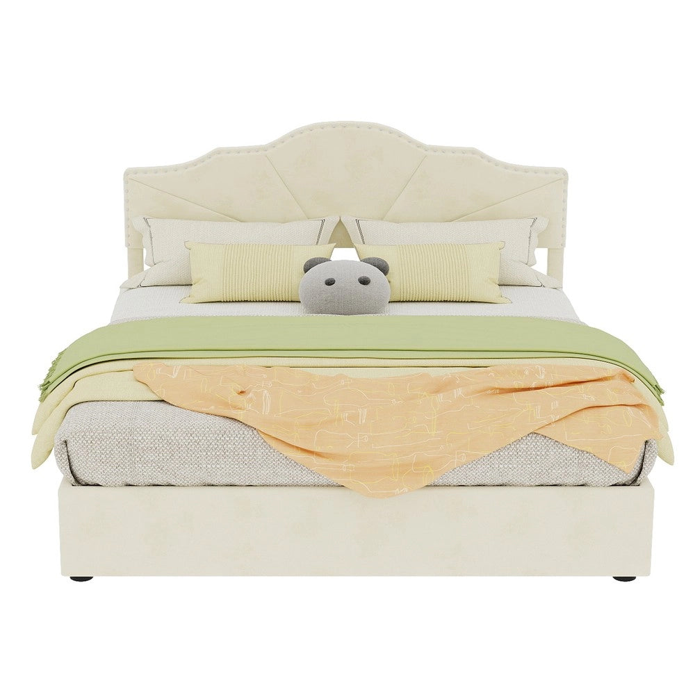 Letto Contenitore Imbottito ¨C MINIMAL ¨C Velluto Beige 160x200 con Idraulico