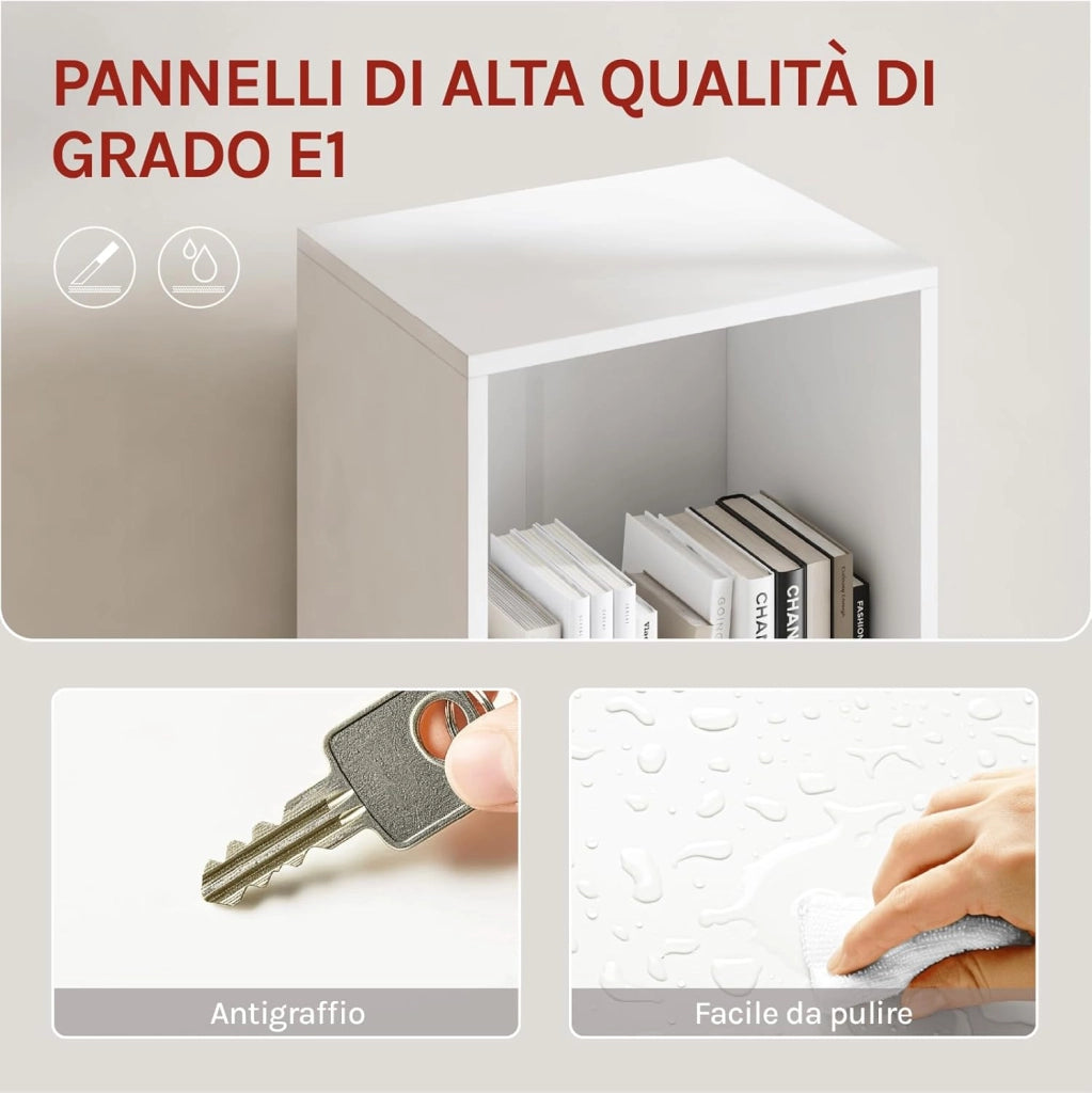 Libreria Verticale, in Legno, con 3 Vani Aperti, 2 Cassetti e 1 Armadietto, Mobile Portaoggetti da Terra con Ripiano Regolabile, Bianco, 30x24x158cm