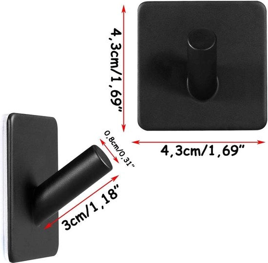 Maniglie per asciugamani senza perforazione, acciaio inox SUS304, asciugamani per bagno e cucina adesivi, 2 pezzi maniglie adesive nere
