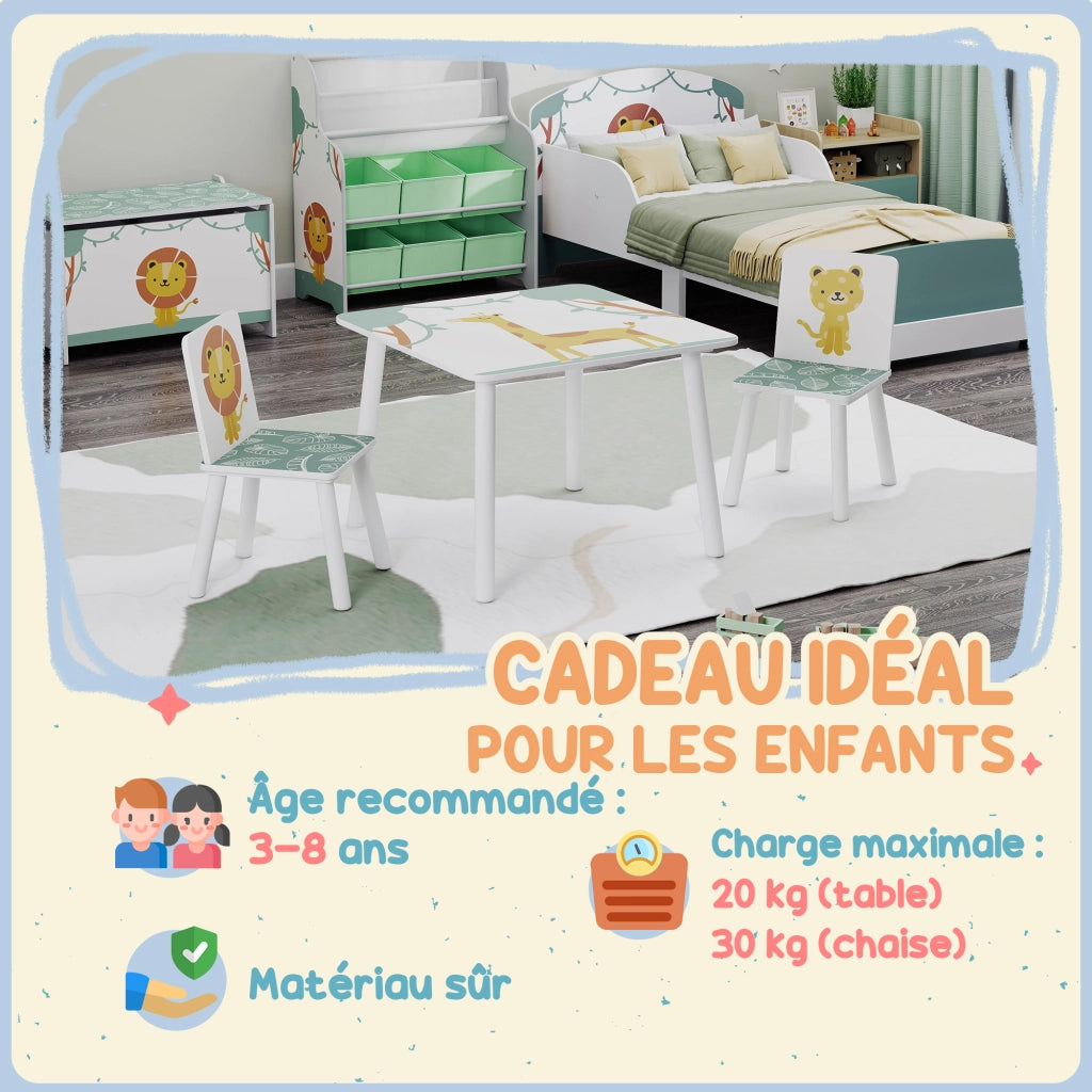 Tavolo bambini ¨C zephmum ¨C 60x60x44 cm, verde, legno, 2 sedie