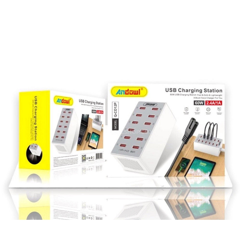 Trade Shop - Stazione Di Ricarica Usb Dock Con 12 Porte Usb 60w Multifunzione Presa Q-cd12p -