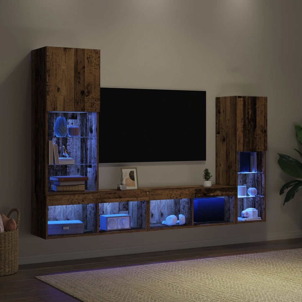 Mobile TV  con luci LED Legno invecchiato 40.5x30x102 cm