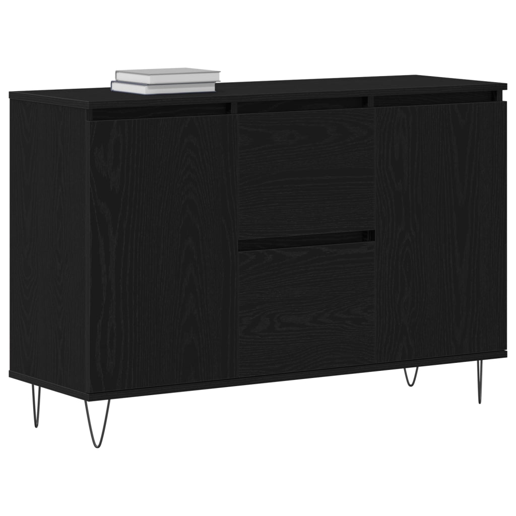 Sideboard Nero Rovere 101,5x35x70 cm Legno ingegnerizzato