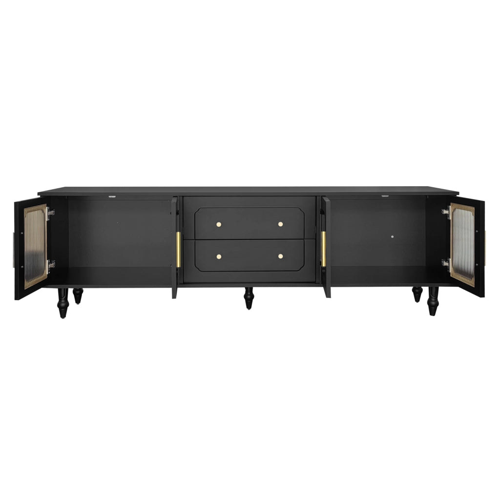 Mobile TV moderno 175 cm con ante in vetro temperato; cassetti push-to-open; nero