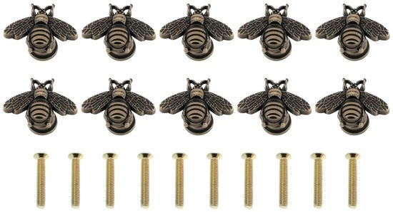Set di 10 Cerniere per Porte in Metallo - Bronzo - Forma di Abeitape - Maniglia per Mobili - Adatta per Armadi, Comodes e Cassetti - Dimensioni 29,8x17,9x12,9mm.
