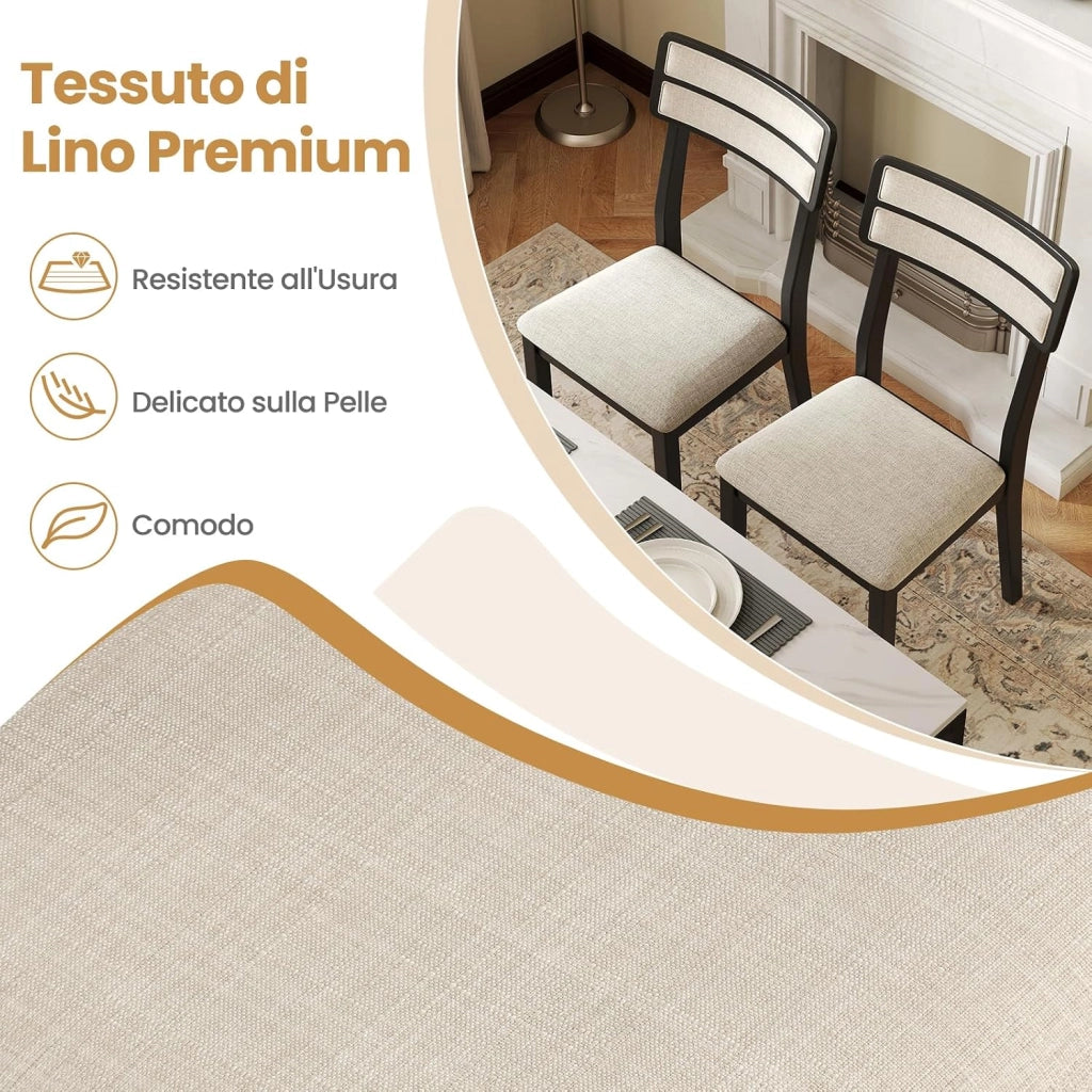 Set di 2 Sedie da Pranzo Moderne, Sedie Cucina in Tessuto con Schienale Inclinato, Gambe in Legno di Gomma e Seduta mbottita, Portata 180 kg, Ideale per Sala da Pranzo, Soggiorno (Nero)