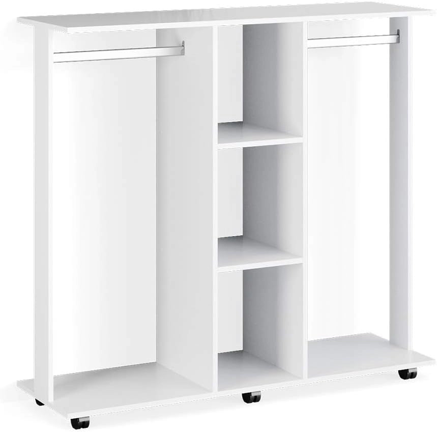 Armadio multifunzione Robbie, Bianco, 130 x 120 cm, su ruote per posizionamento flessibile e facile spostamento