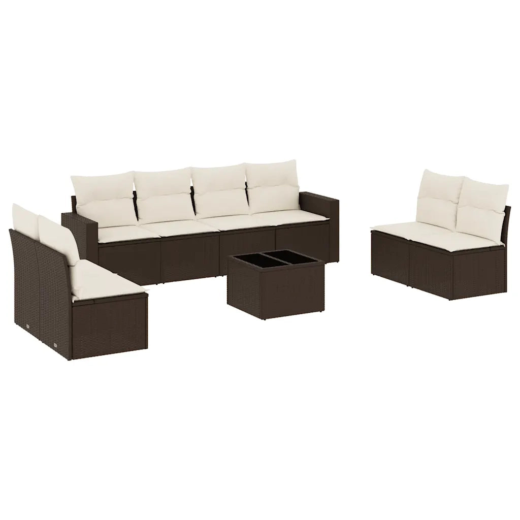 Set Divani da Giardino 9pz con Cuscini Marrone in Polyrattan 3218853