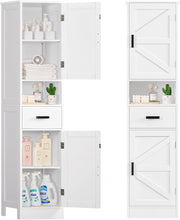 Mobiletto Bagno Salvaspazio con Ante Regolabili, Mobile Bagno Alto con 2 Ante e 1 Cassetto, Colonna Bagno con Ripiani Regolabili, Mobiletto compatto da terra, Bianco 40x30x170cm