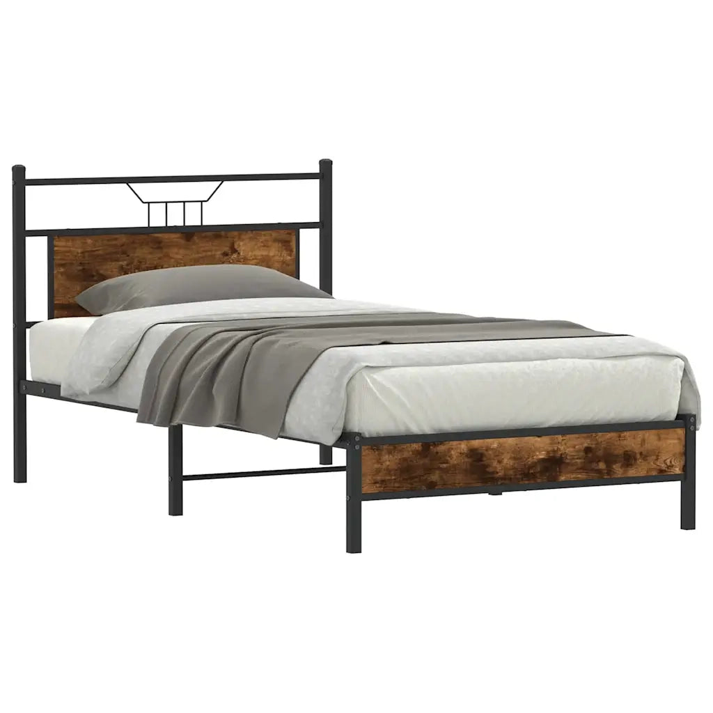 Letto singolo | Letto per adulti | Giroletto senza Materasso Rovere Fumo 100x200 cm in Truciolato