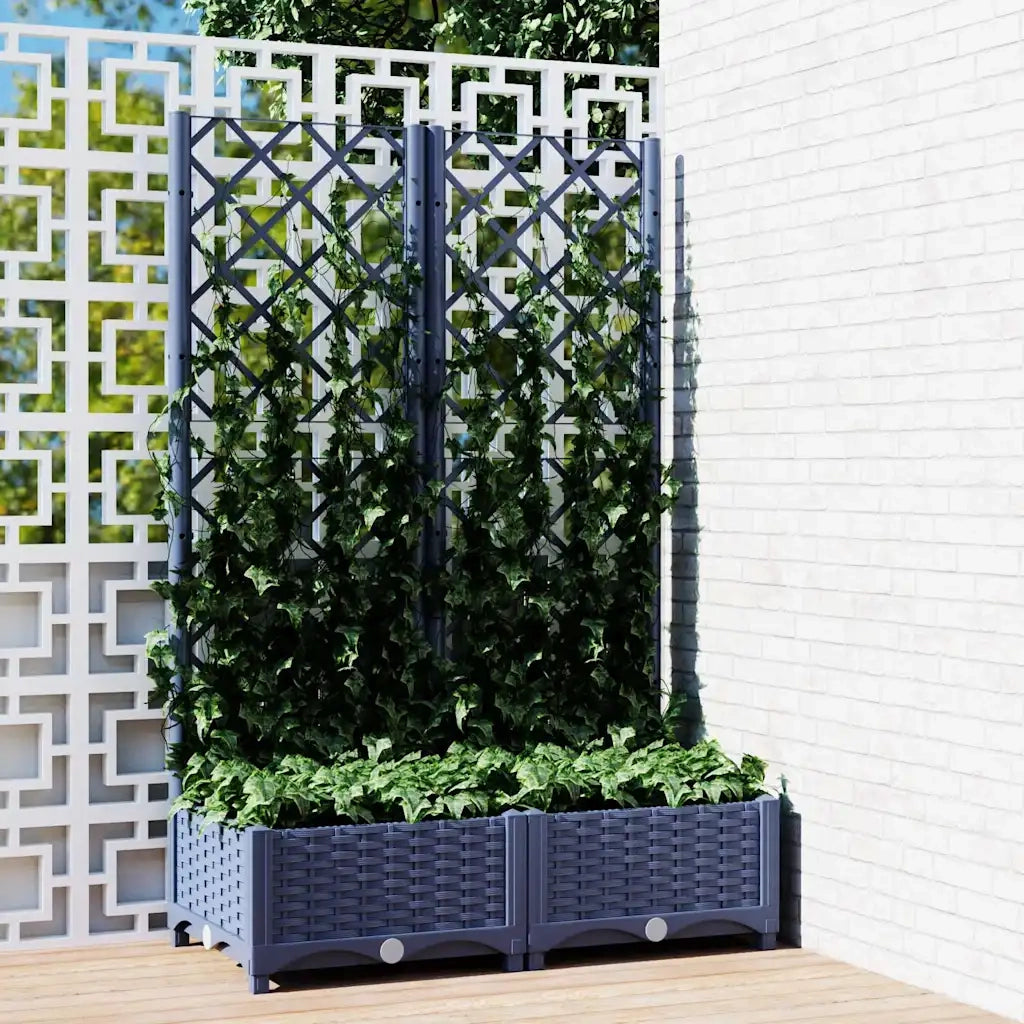 Fioriera | Cassetta per fiori | Vaso da giardino con traliccio blu grigio 80x40x121,5 cm PP