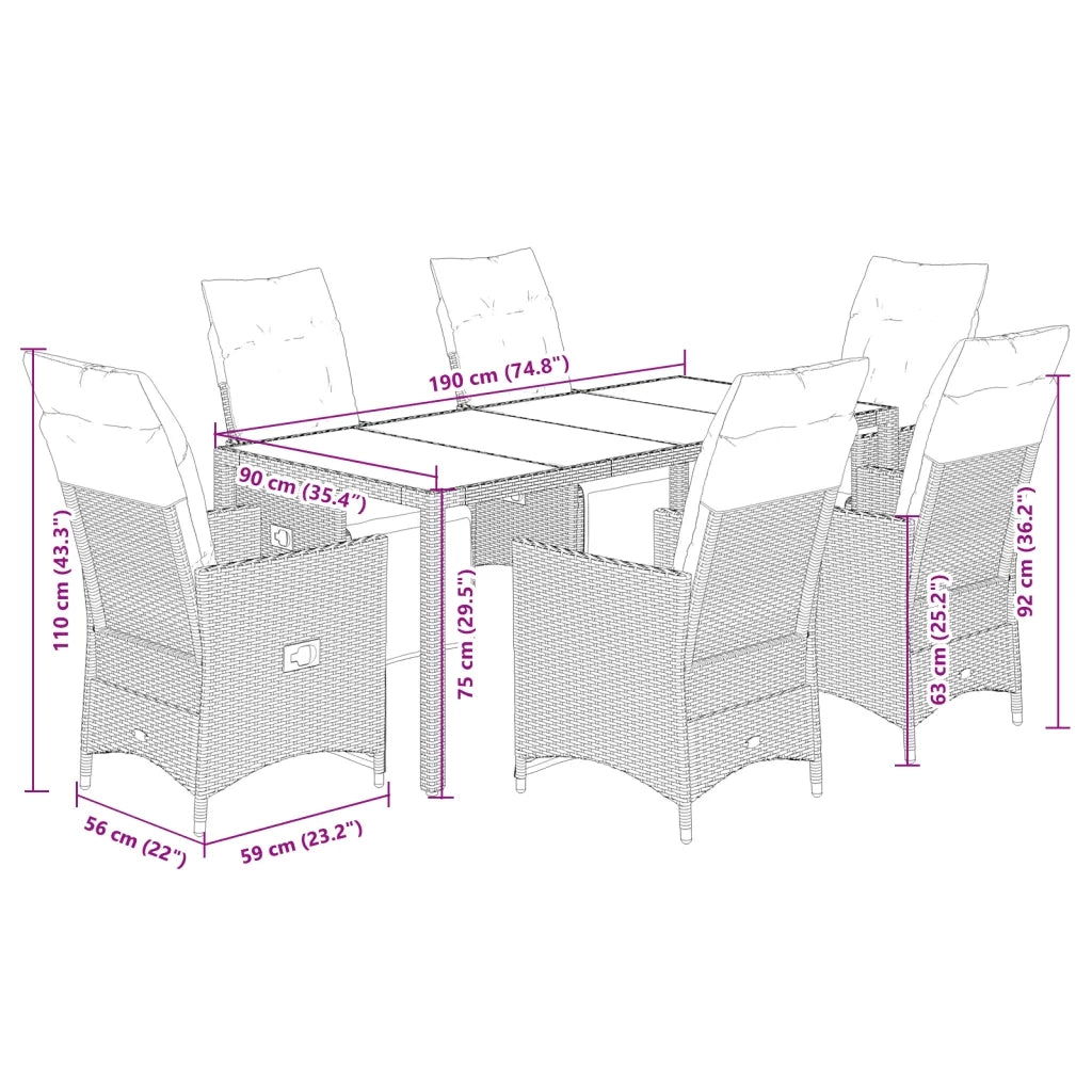 Set Bistrò da Giardino 7 pz con Cuscini in Polyrattan Marrone 3276919