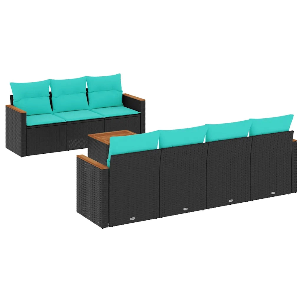 Set Divani da Giardino 8 pz con Cuscini Nero in Polyrattan 3225805