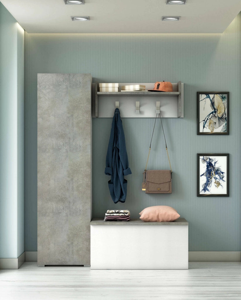 Abuela, Armadio Multiuso 1 Anta 7 Ripiani Made in Italy, 50x182h cm Grigio Cemento