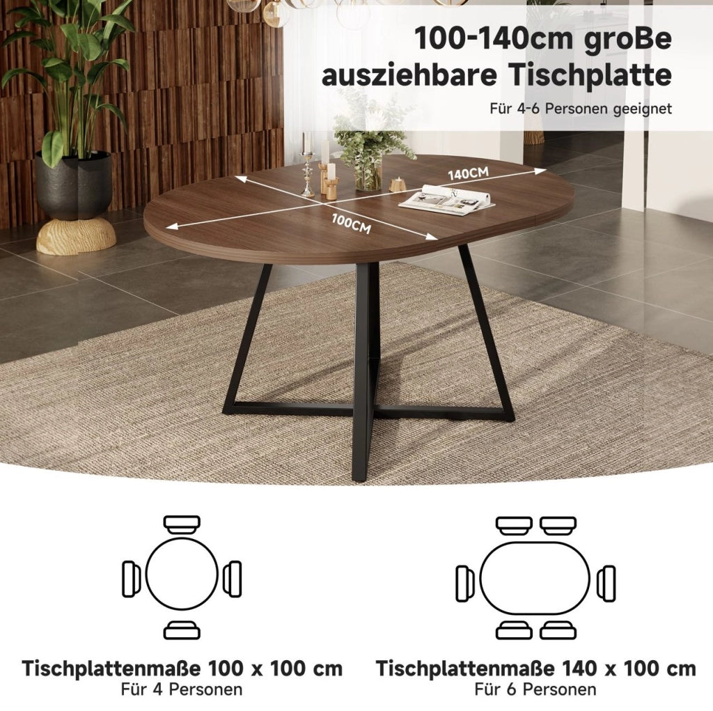 Tavolo da pranzo allungabile 100/140 x 100 cm; per 4-6 persone; colore noce; MDF