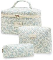 Set di cosmetici 3 in 1 con sacchetto per bagno, sacchetto per bagno per donne con disegno di fiori, sacchetto per bagno imbottito, sacchetto per trucco, sacchetto per trucco portatile per ragazze e donne
