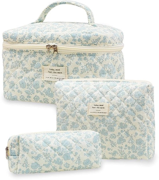 Set di cosmetici 3 in 1 con sacchetto per bagno, sacchetto per bagno per donne con disegno di fiori, sacchetto per bagno imbottito, sacchetto per trucco, sacchetto per trucco portatile per ragazze e donne