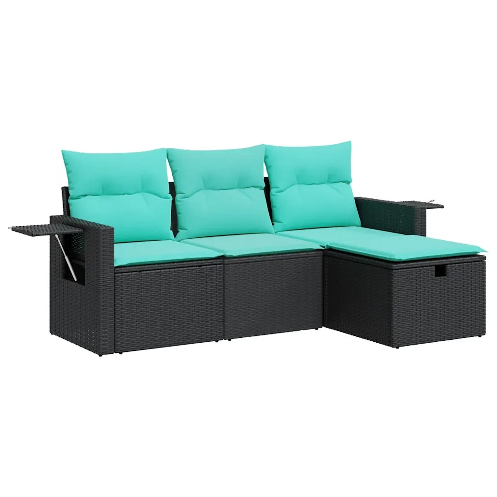 Set Divani da Giardino 4 pz | Set Salotto da Giardino con Cuscini Nero in Polyrattan