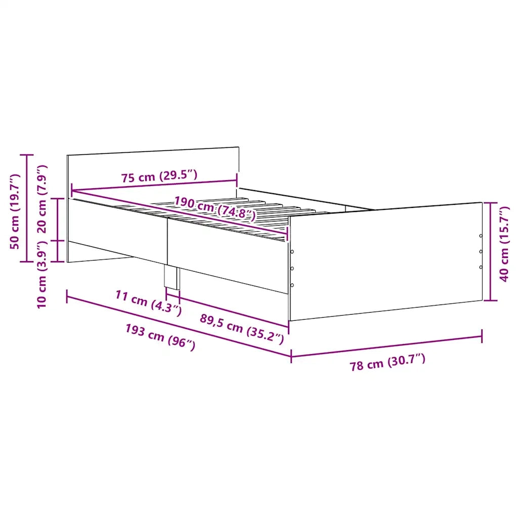 Giroletto senza Materasso Legno Antico 75x190 cm in Truciolato 862310