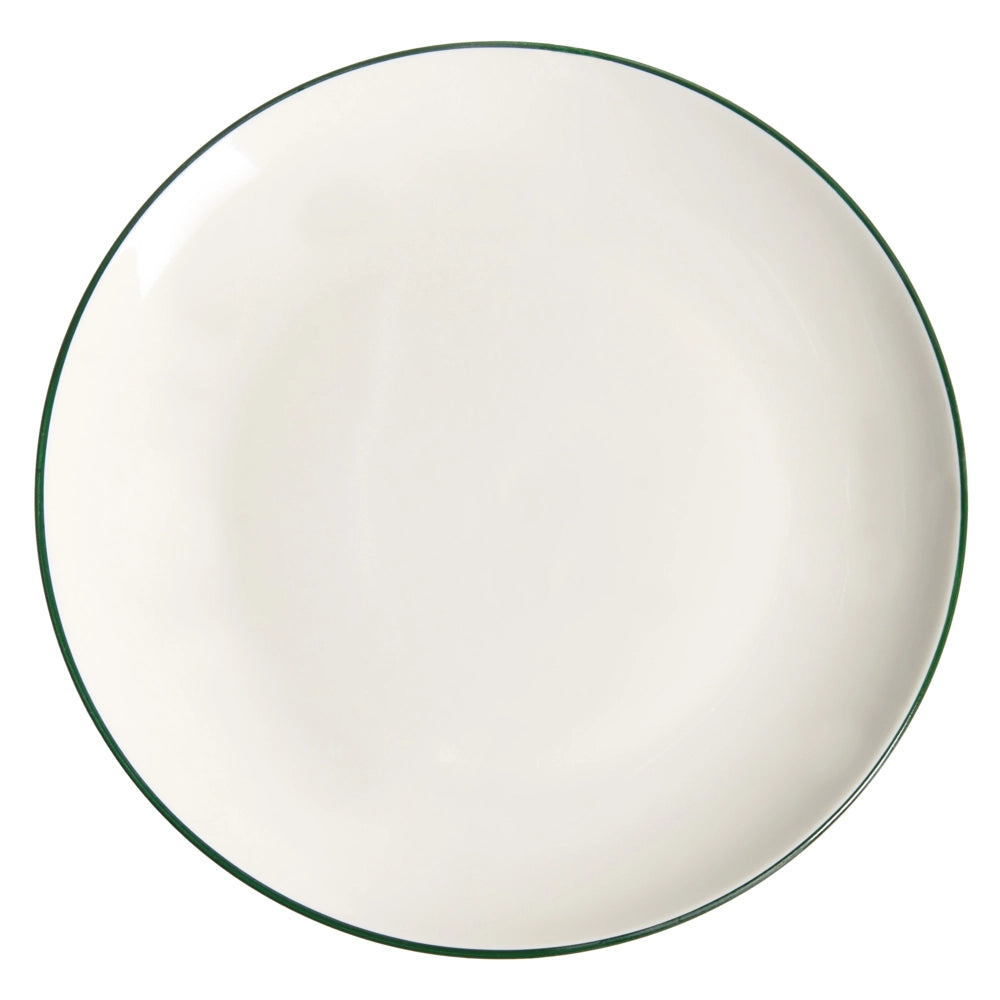 Set di 24 pezzi di stoviglie con bordi decorativi bianco sporco e verde, in porcellana con finitura smaltata trasparente, per cucina e sala da pranzo