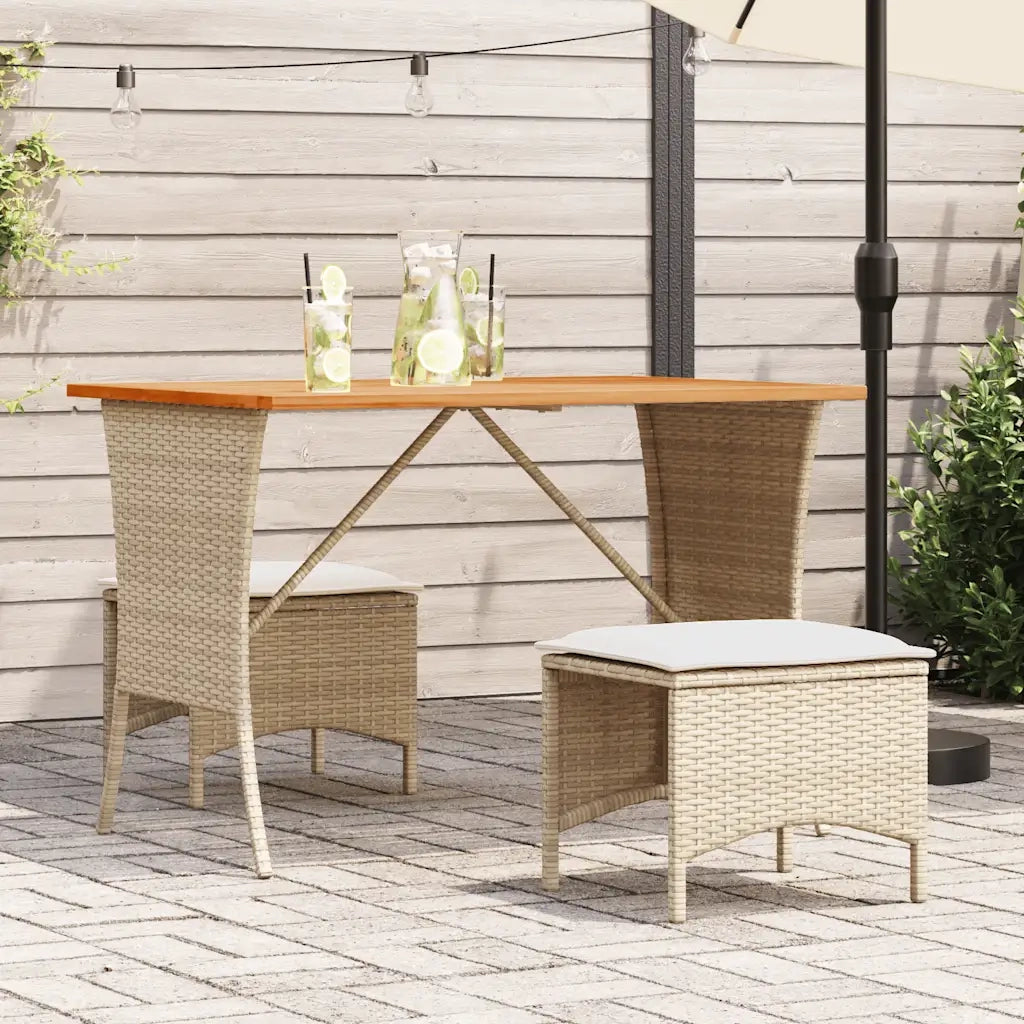 Set da Pranzo da Giardino 3 pz | Set Salotto da Giardino con Cuscini Beige in Polyrattan