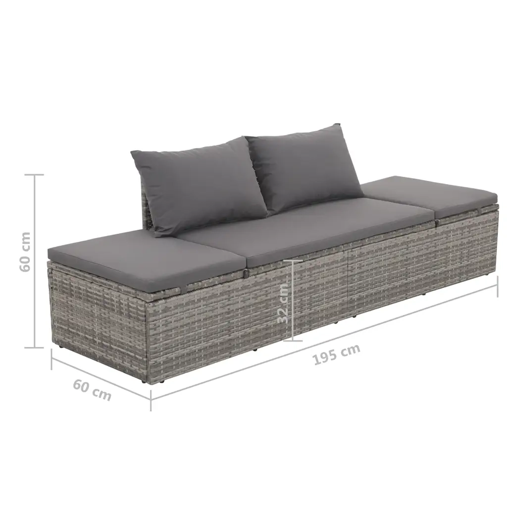 Lettino da Giardino Grigio 195x60 cm in Polyrattan 43955
