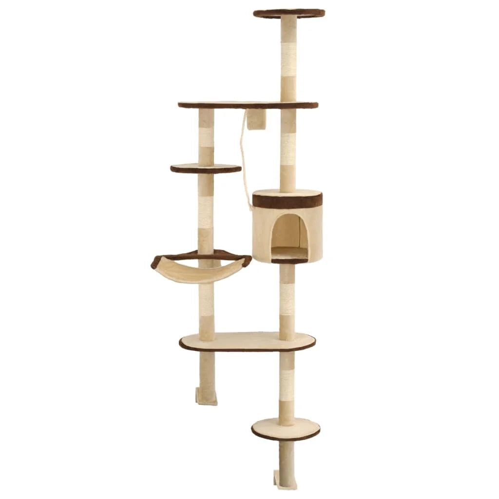 Tiragraffi albero per gatti cuccia per gatti giocattolo peluche sisal montaggio a parete 194 cm beige e marrone 3702091