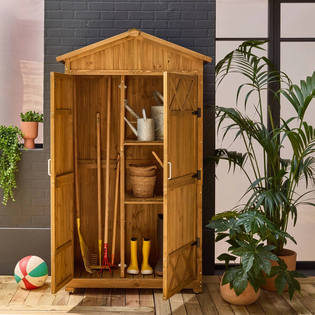 Casetta da giardino in legno d'abete e 6 vani portaoggetti, 105cm,