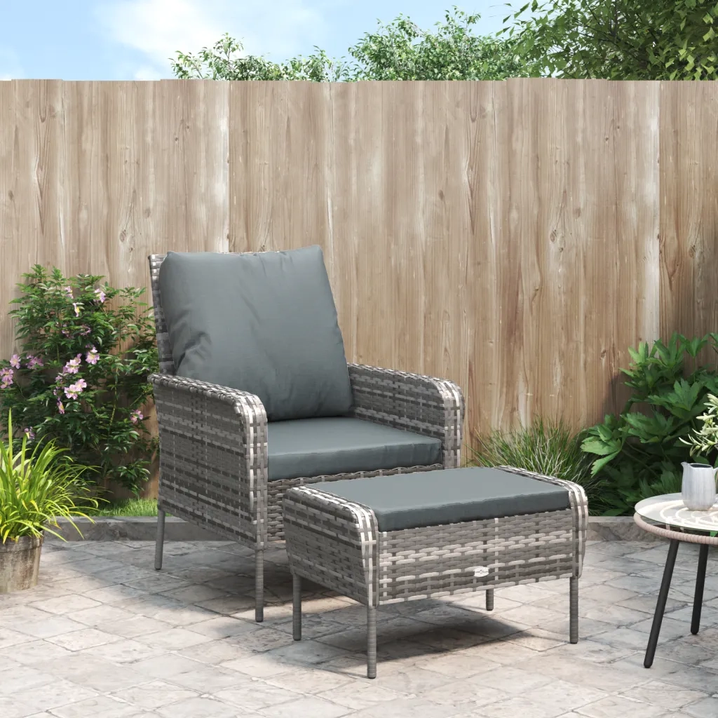 Poltrona da Giardino con Poggiapiedi Grigia in Polyrattan CFW4480342