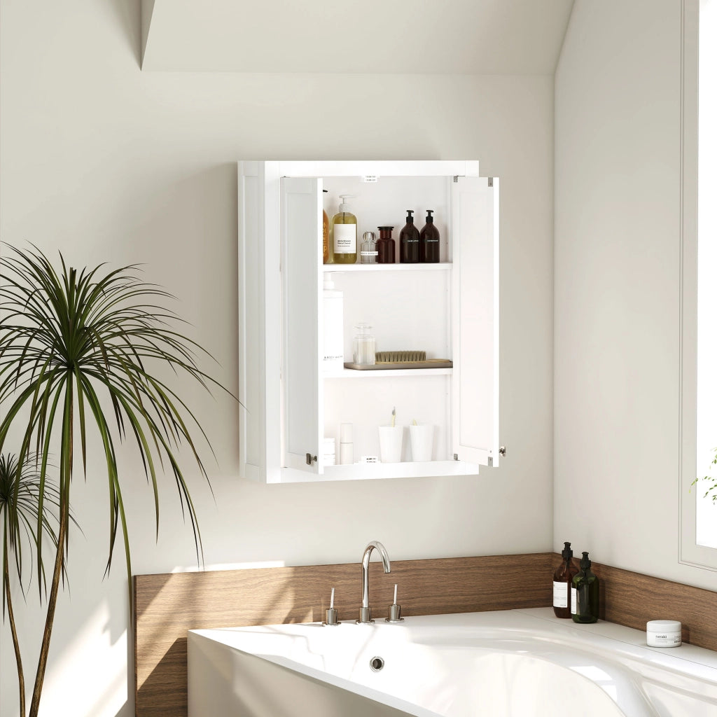 Mobile da Bagno Pensile in Legno con Ripiani Regolabili ¨C Zephmum ¨C 61x20x84 cm, Bianco