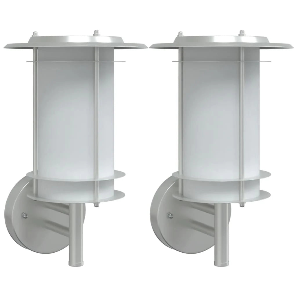 Set di 2 applique da esterno resistenti alle intemperie 19 x 19 x 31 cm acciaio inox argento 02_0056597