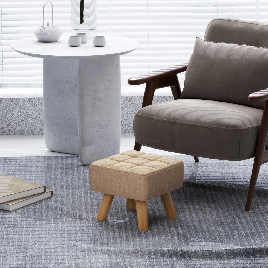 Poggiapiedi in tessuto con gambe in legno ¨C zephmum ¨C marrone chiaro 27x27x26 cm