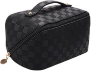 Set di contenitori cosmetici, borsa di toilette per donne, borsa di viaggio, grande borsa per trucchi, borse per trucchi impermeabili con compartimenti, pelle PU per donne, 2 pezzi - B - nero