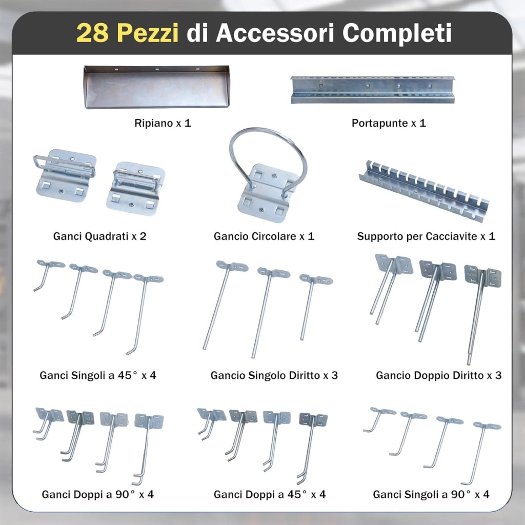 Kit 3 Pannelli Porta Attrezzi da Parete 60 x 40 cm, Pannello Forato Portaoggetti con 24 Ganci e Supporti, Pannello Portautensili per Officina e Garage (Nero)